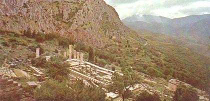 Aerial photograph of the temple ruins at Delphi