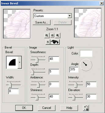 Bevel effect settings